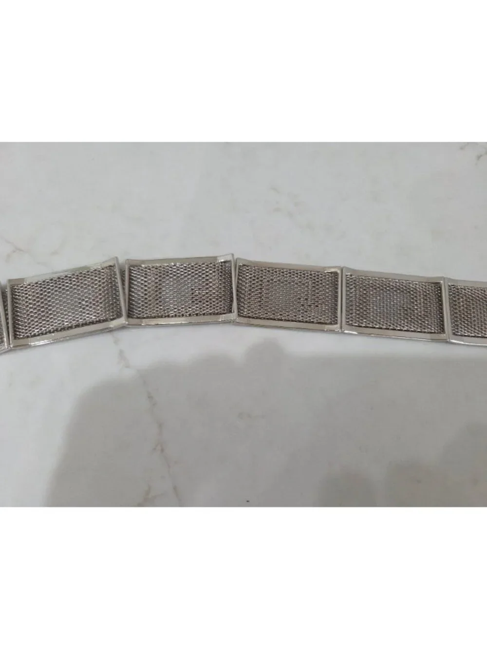 Vintage Silver Metal Mesh Adjustable Belt Sz Small, G Design & Rectangular Links